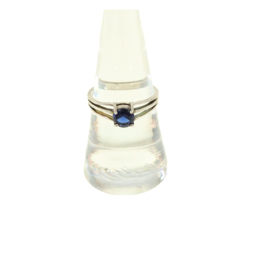 Deep Blue Rhinestone & Sterling Silver 925 Solitaire Ring Size 7.75